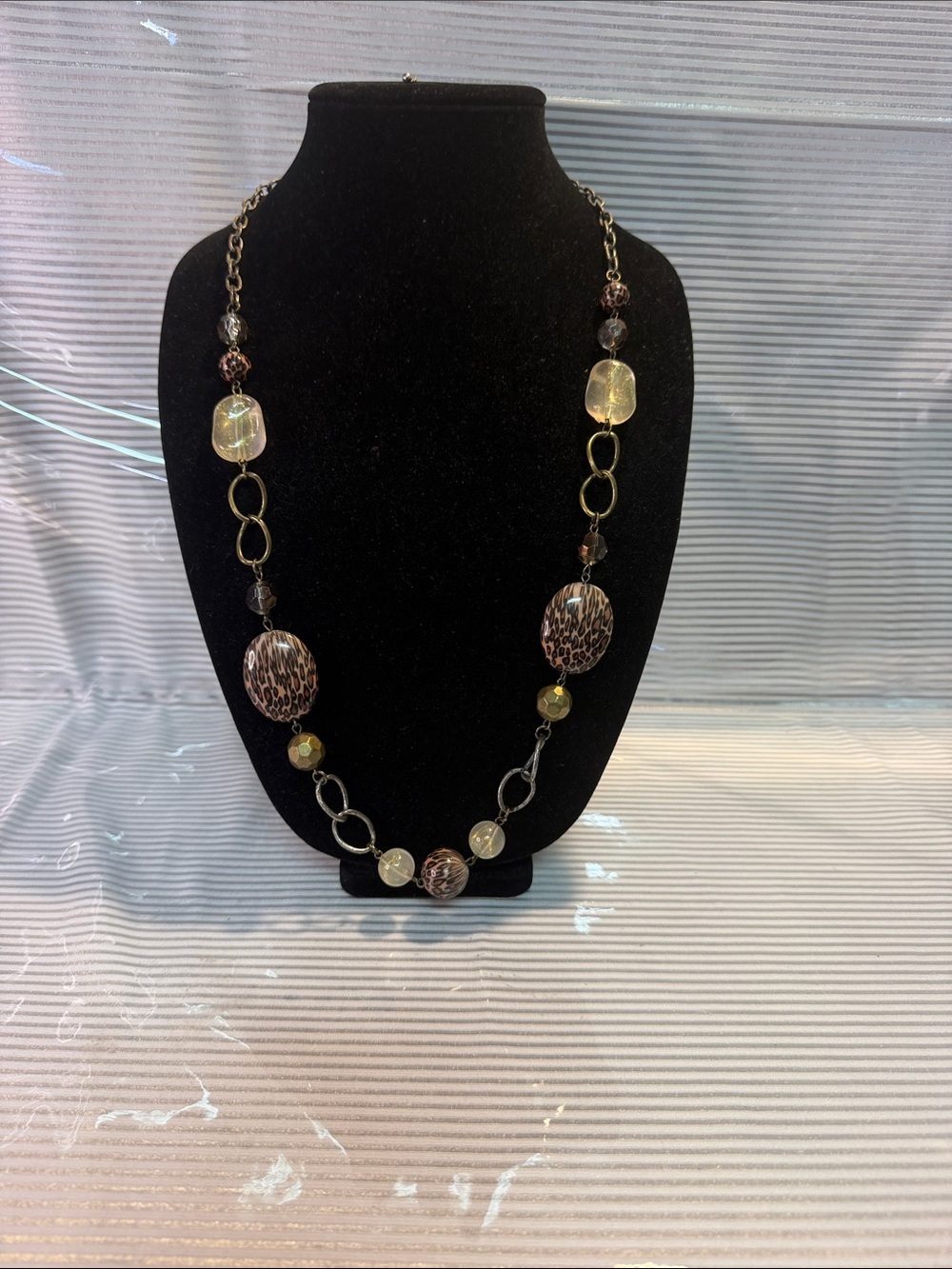 Source Unknown Brown and Gold Long Beaded Necklace